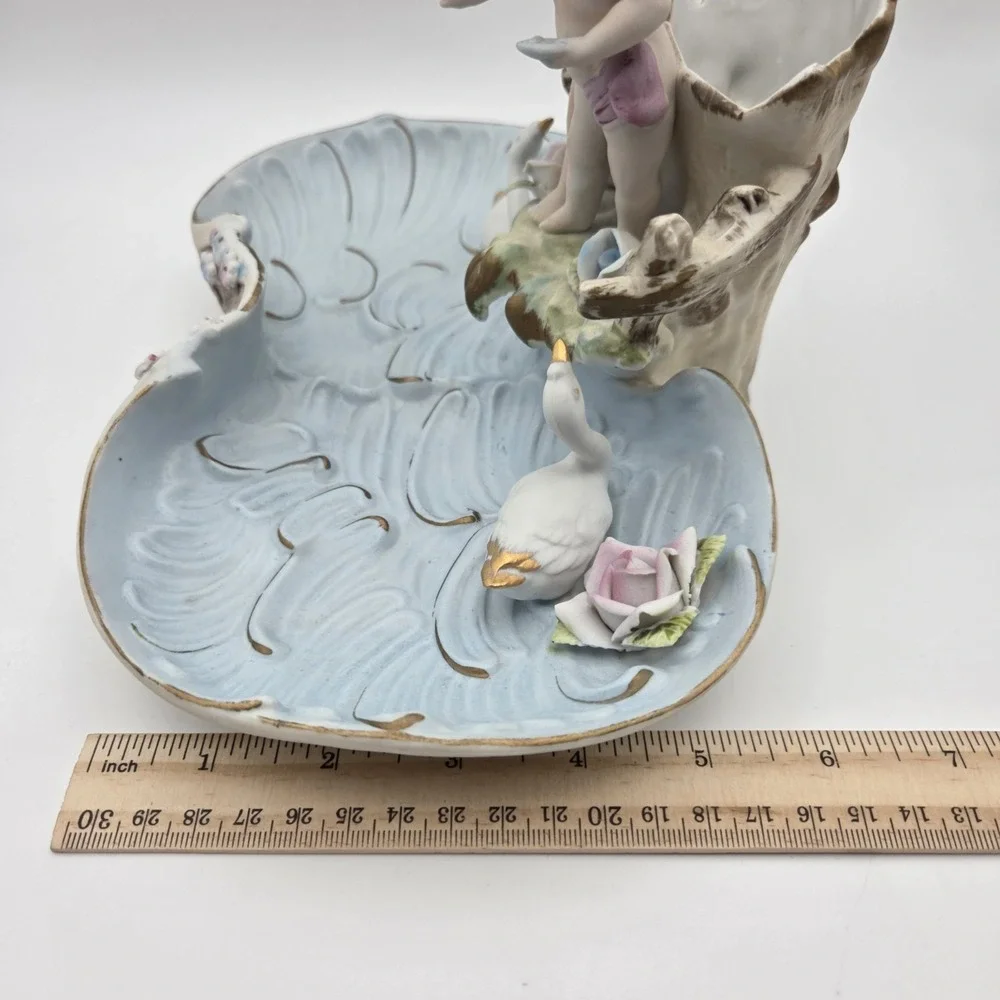 Vintage Baroque Porcelain Putti Centerpiece Planter With Cherubs Swans & Flowers